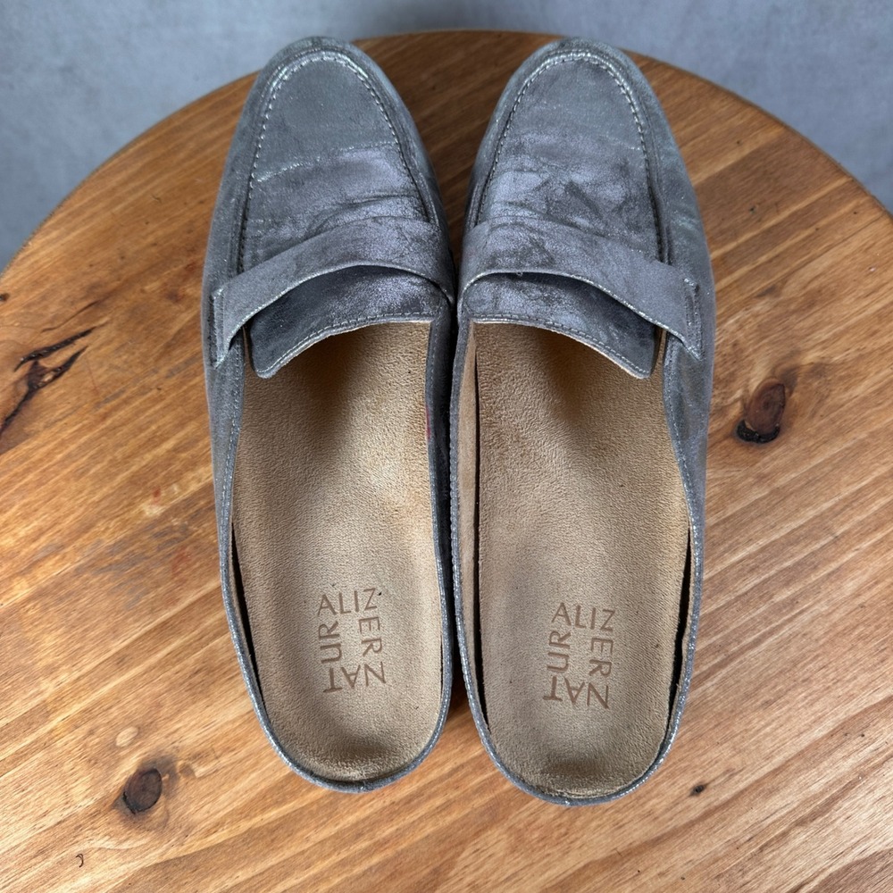 Naturalizer Mule Loafers Womens 11M Silver Metallic Good Penny Flats - Picture 13 of 15